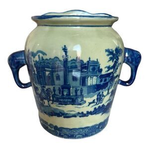 Victoria Ware 7” Ironstone Blue Transfer Wall Pocket Hanging Flower Vase Planter